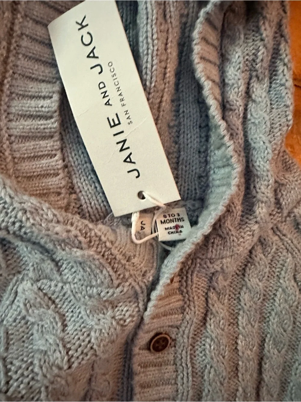 Janie and Jack Blue Cable-Knit Hooded One-Piece with Ear Detail